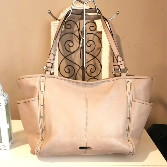 Coach Park Carrie Putty Beige Studded Rivets Tote Bag - Picture 1 of 7